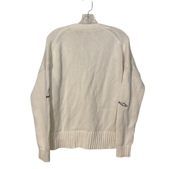 J. Crew Heritage Cotton Relaxed Cardigan Nautical Embroidery White M Coastal - Picture 3 of 8